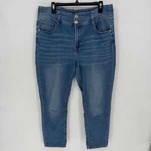 NO BOUNDARIES Womens Blue Wash High Rise Cropped Jeans Size 17